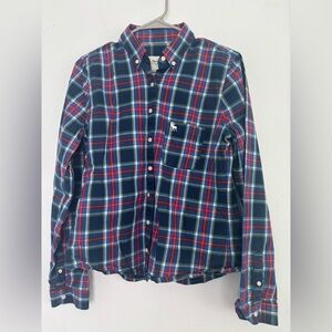 ABERCROMBIE & FITCH BOYS VIBRANT CHRISTMAS PLAID BUTTON DOWN SZ LARGE